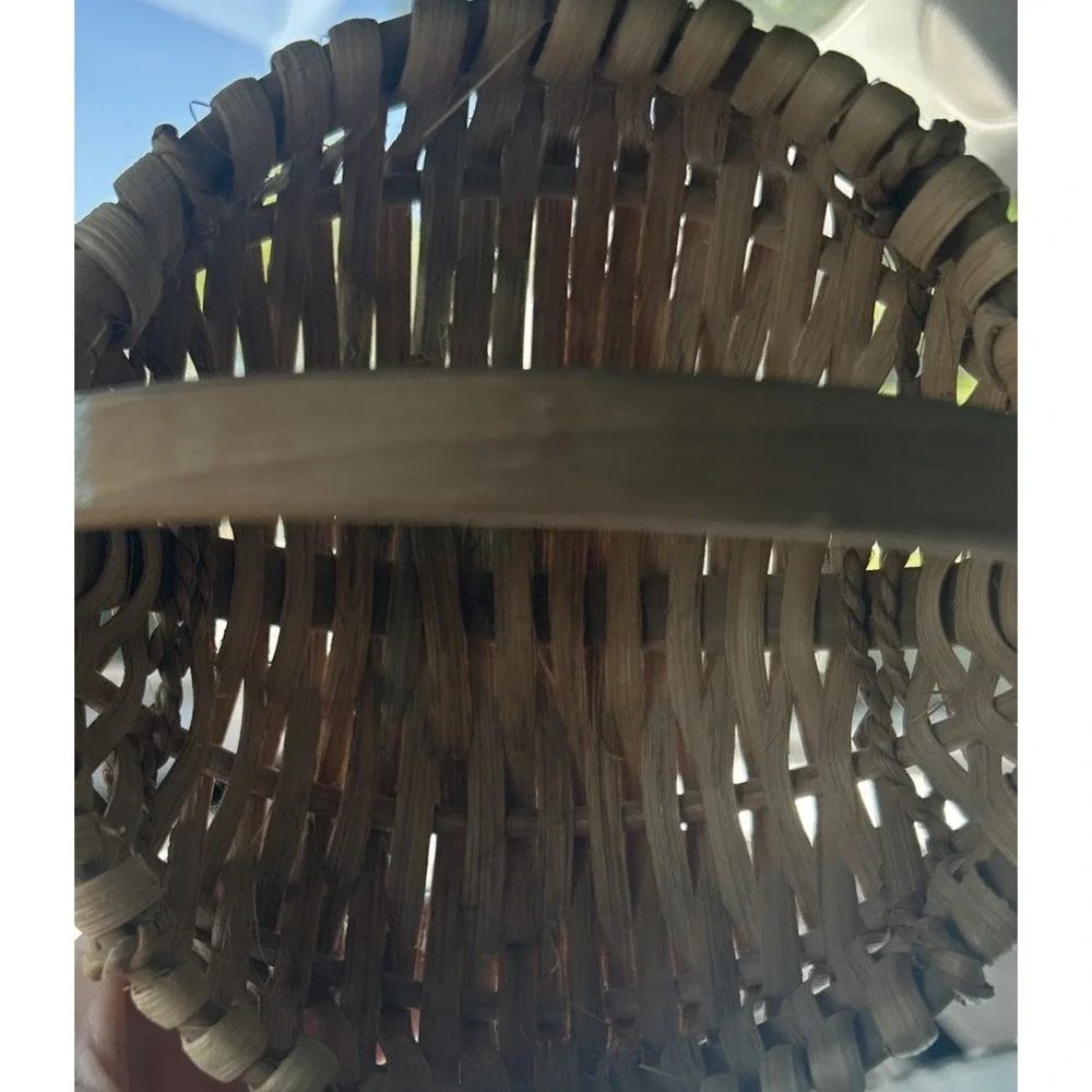 Vintage Small Wicker Buttocks Split Bottom Egg Gathering Woven Bent Wood Basket